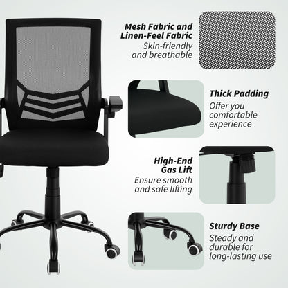 Mesh Swivel Office Chair Task Computer Chair w/ Lumbar Support, Black