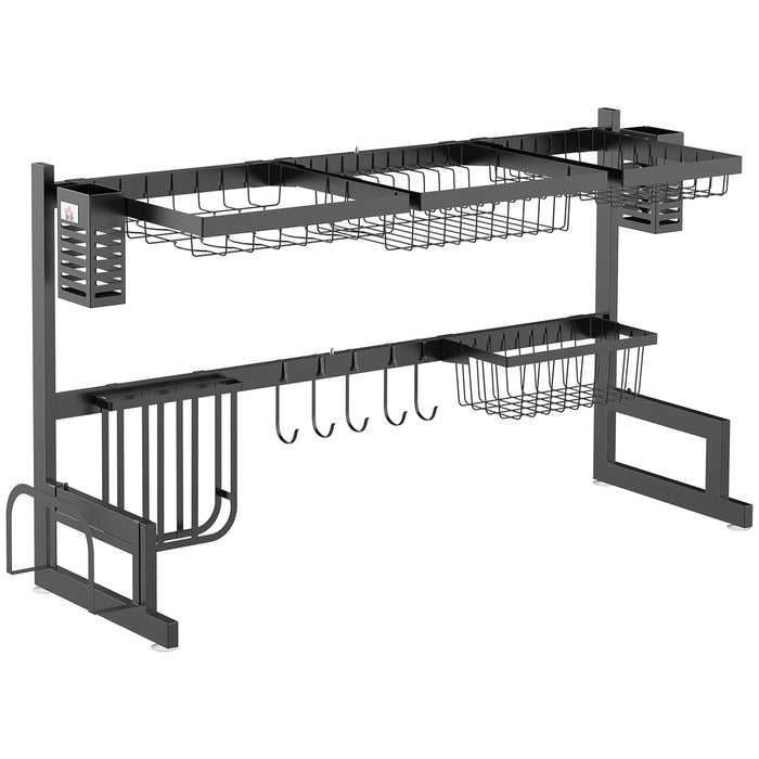 Over The Sink Dish Drainer Rack, 2 Tier Dish Rack for Kitchen, Black