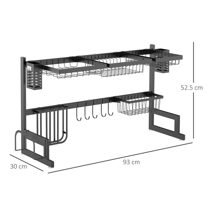 Over The Sink Dish Drainer Rack, 2 Tier Dish Rack for Kitchen, Black