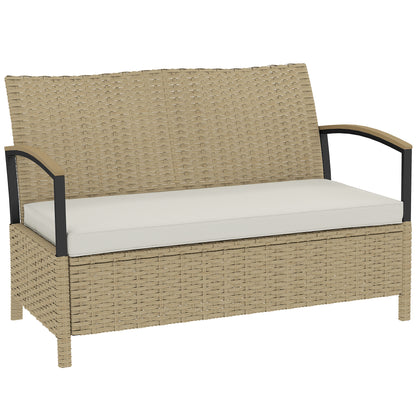 125L Garden Storage Bench, 2 Seater PE Rattan Outdoor Bench - Khaki