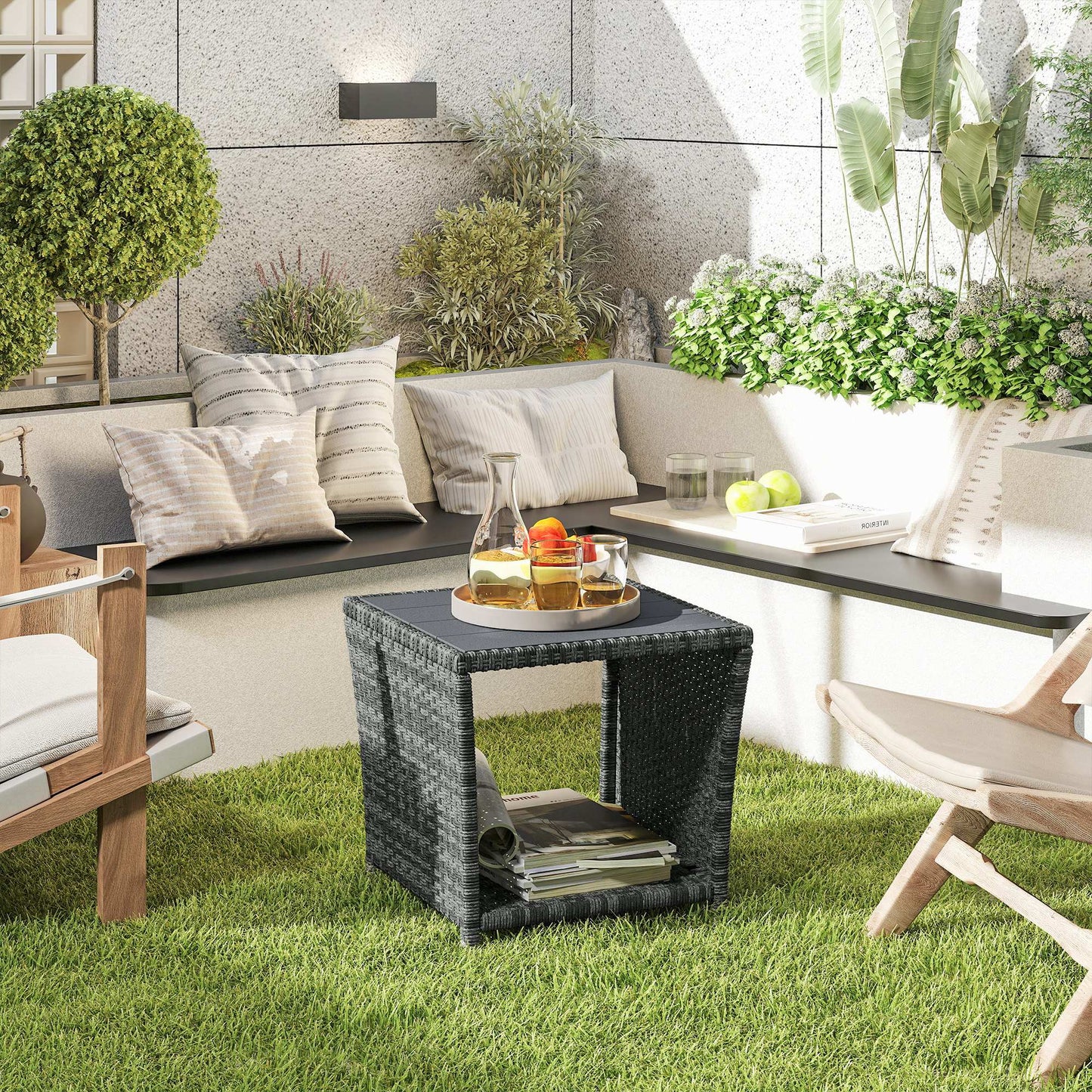 Side Table 2-Tier with Storage Shelf/Grey