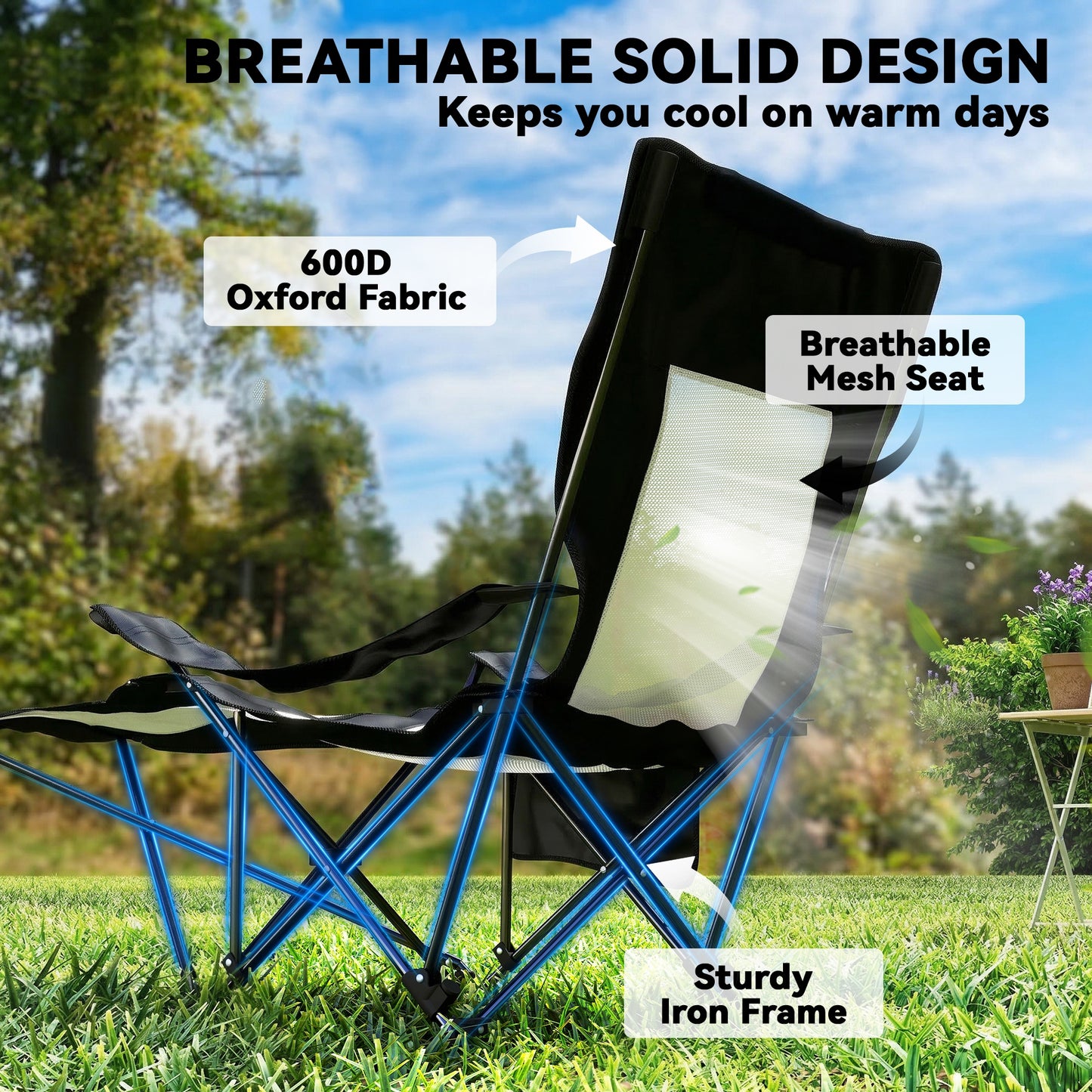 Camping Chair Reclining Folding Portable Black