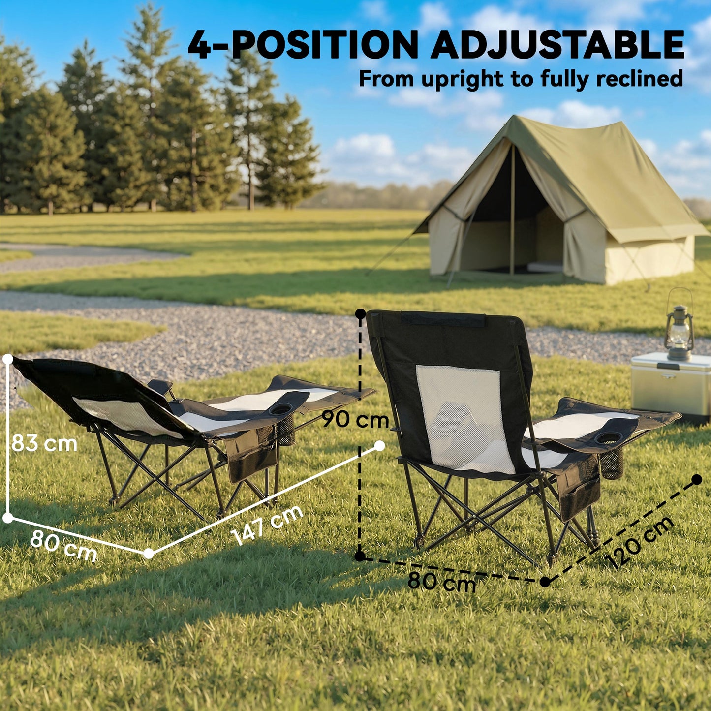 Camping Chair Reclining Folding Portable Black