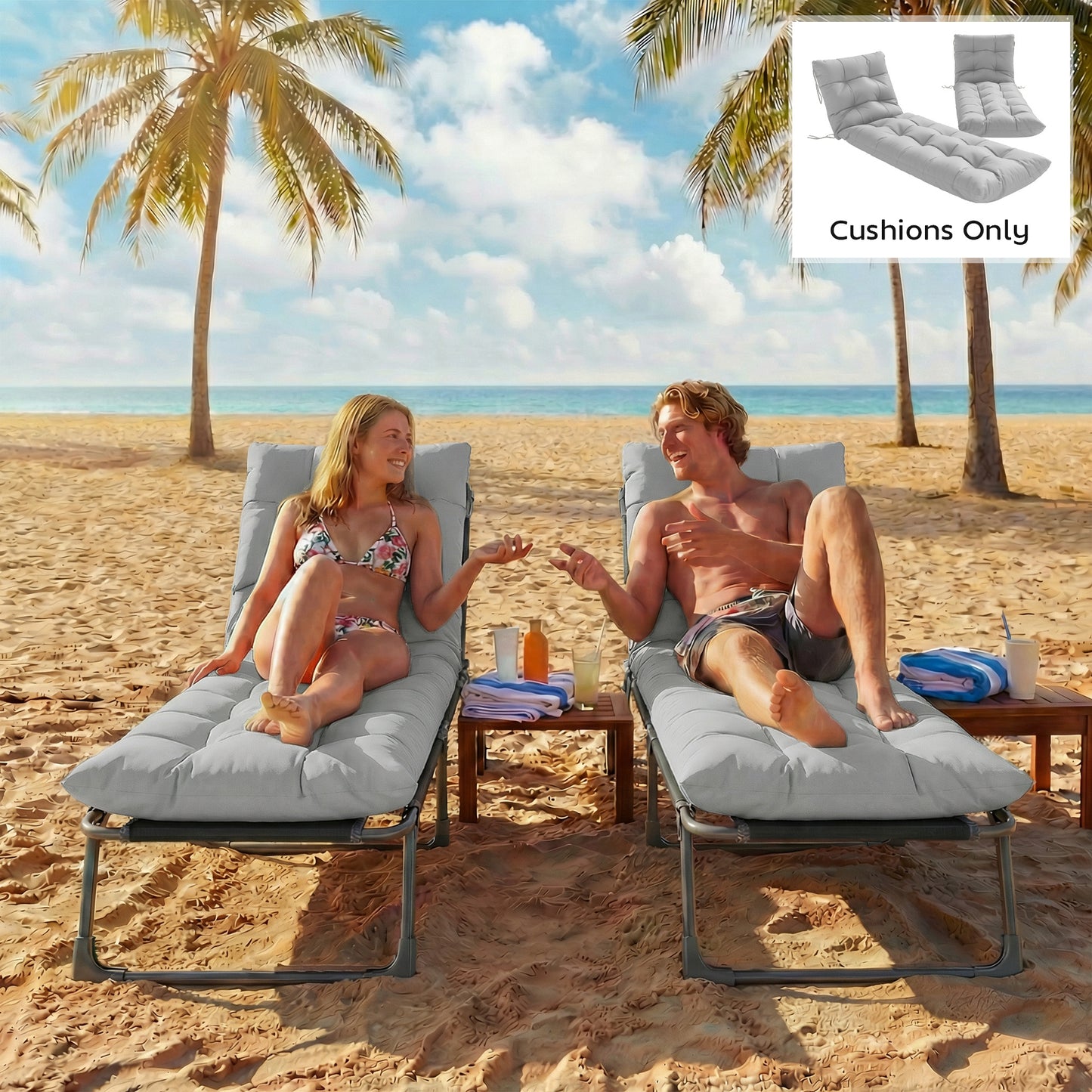 Sun Lounger Cushions Only, Sunbed Replacement Pads with 4 Ties