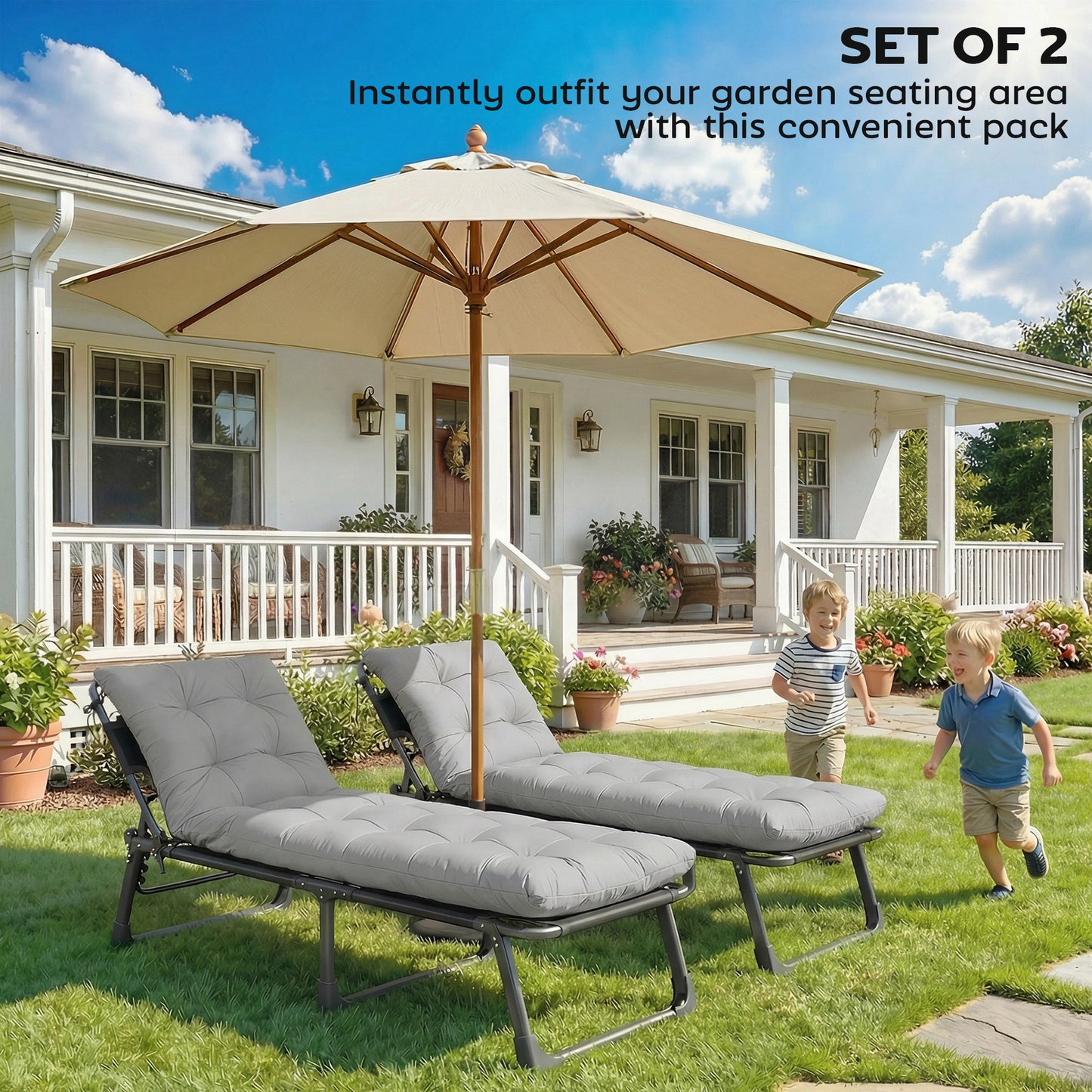 Sun Lounger Cushions Only, Sunbed Replacement Pads with 4 Ties