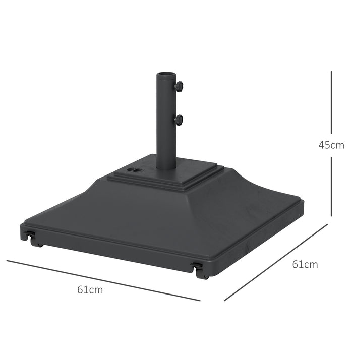 60kg Square Parasol Base with Wheels, 38mm, 48mm Heavy Duty Plastic Umbrella Stand, Fillable Parasol Stand for Outdoor Patio Umbrella, Black