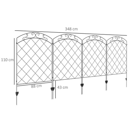 Steel Decorative Swirls Outdoor Picket Fence Panels Set of 4, Black
