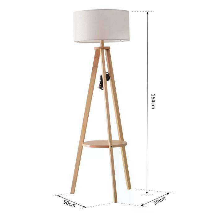 Freestanding Tripod Floor Lamp Bedside Reading with Storage Shelf Linen Shade for Living Room Bedroom, 154cm, Cream