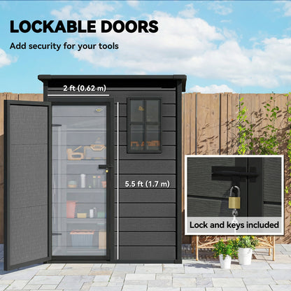 5' x 3' Garden Shed w/ Floor, Lockable Door, Window and Vent, Dark Grey