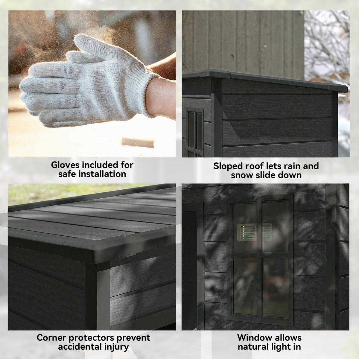 5' x 3' Garden Shed w/ Floor, Lockable Door, Window and Vent, Dark Grey