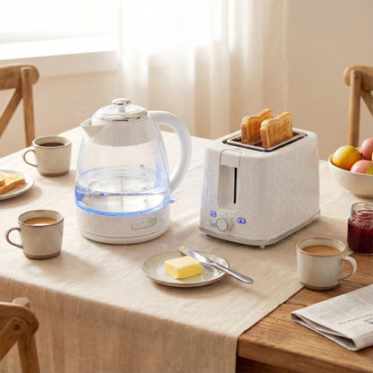 Kettle and Toaster Set with Limescale Filter, Crumb Tray, Cream
