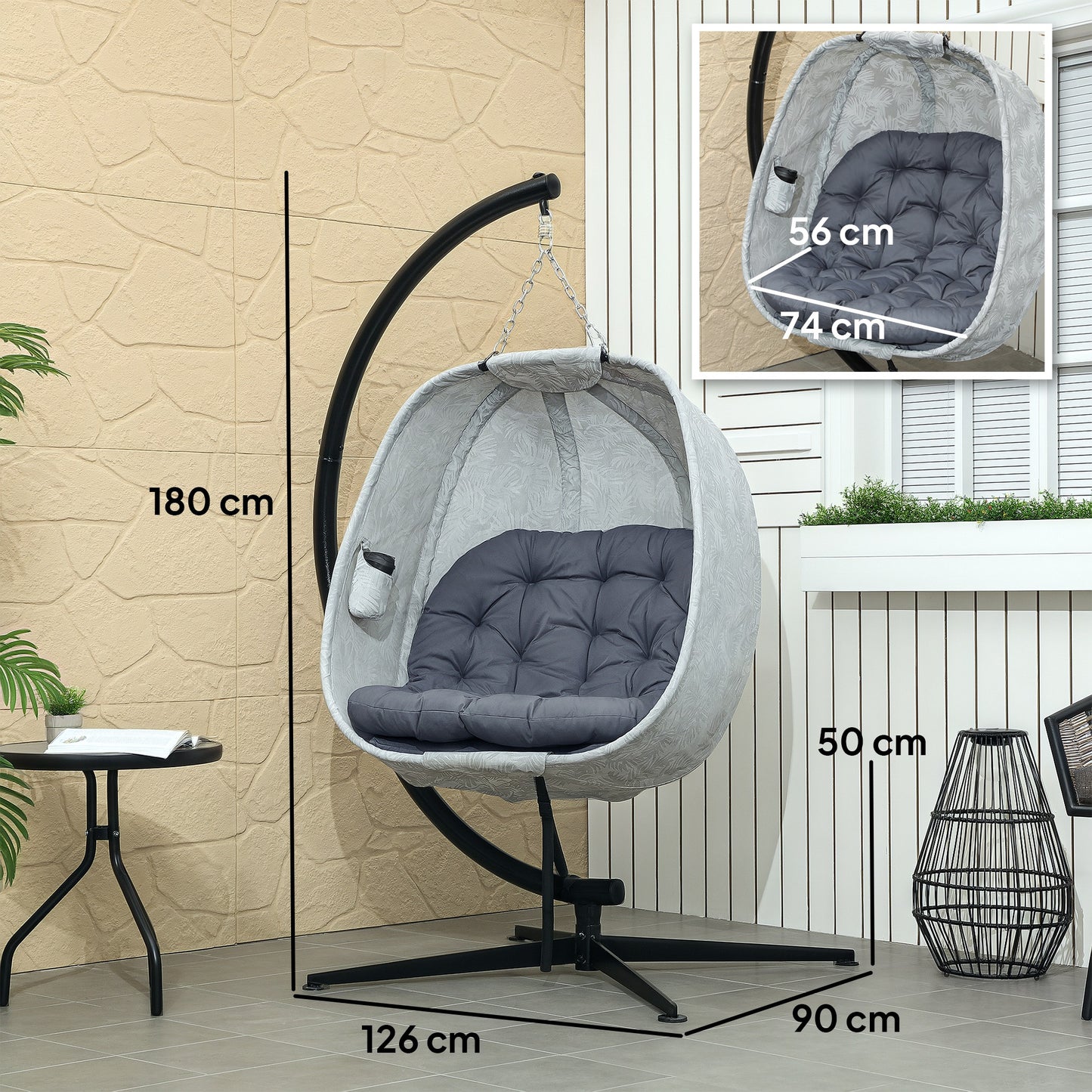 Hanging Egg Chair Outdoor Indoor Swing Chair, Folding Basket, Grey