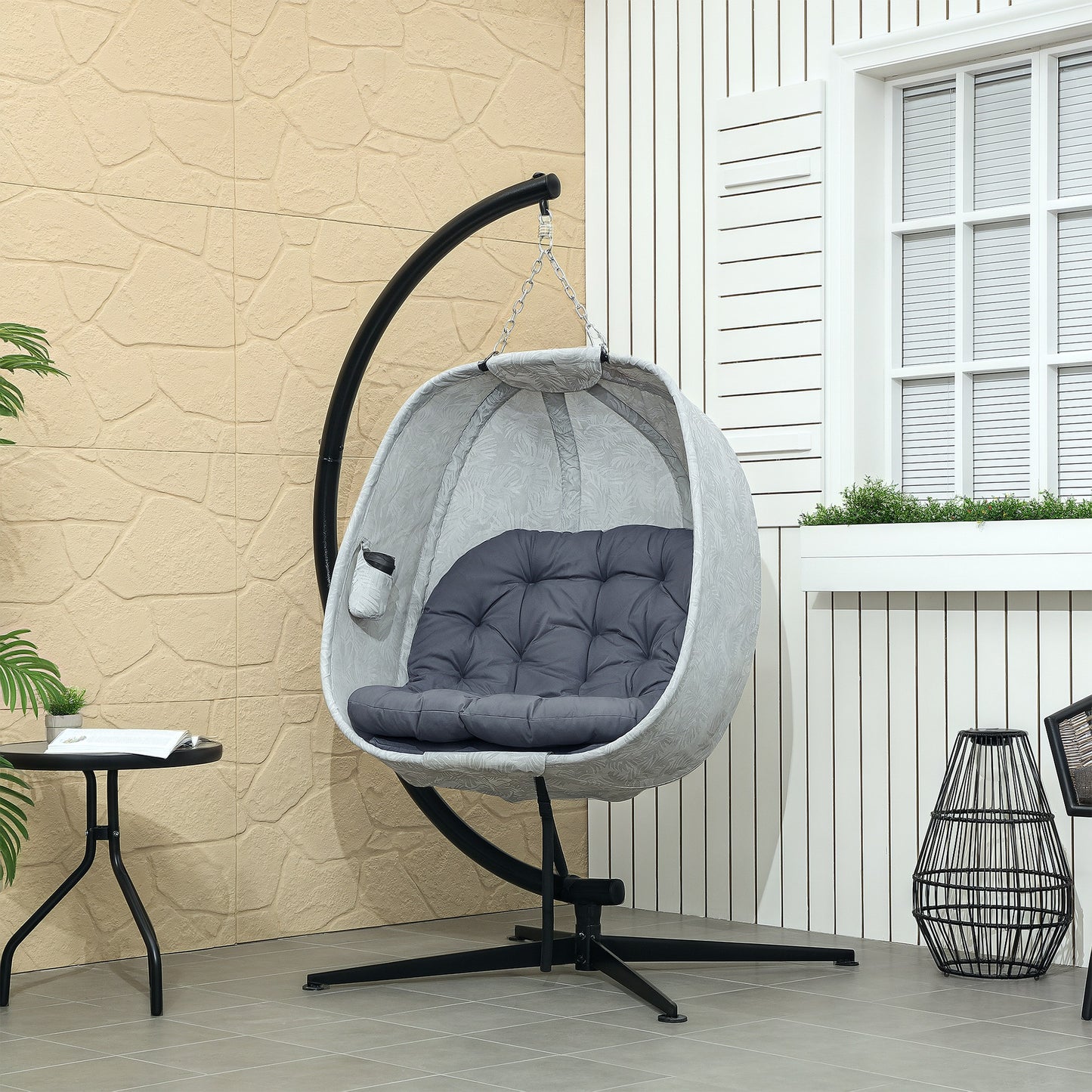 Hanging Egg Chair Outdoor Indoor Swing Chair, Folding Basket, Grey