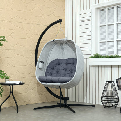 Hanging Egg Chair Outdoor Indoor Swing Chair, Folding Basket, Grey