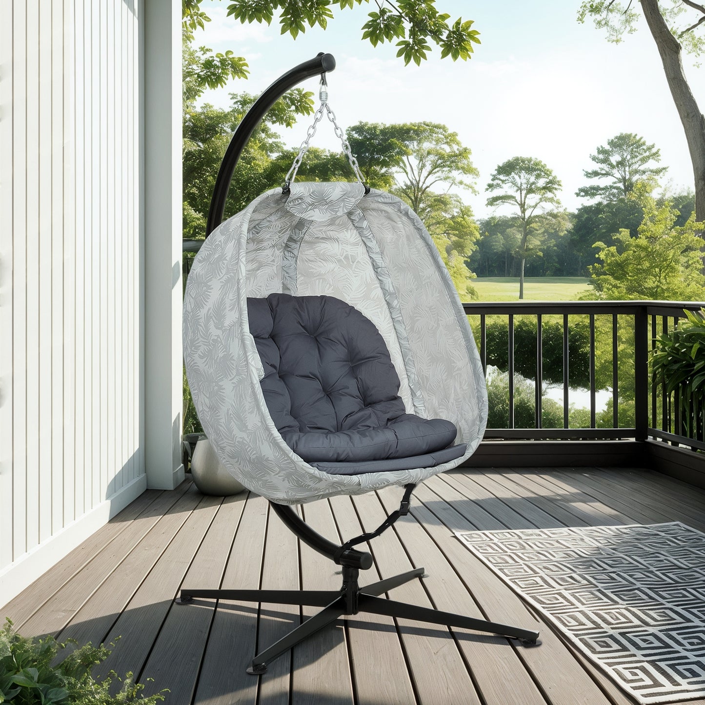 Hanging Egg Chair Outdoor Indoor Swing Chair, Folding Basket, Grey