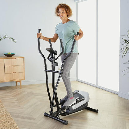 Elliptical Cross Trainer, Home Cardio Workout Machine with Eight Level Magnetic Resistance, LCD Monitor, Heart Rate Sensor, Two Wheel