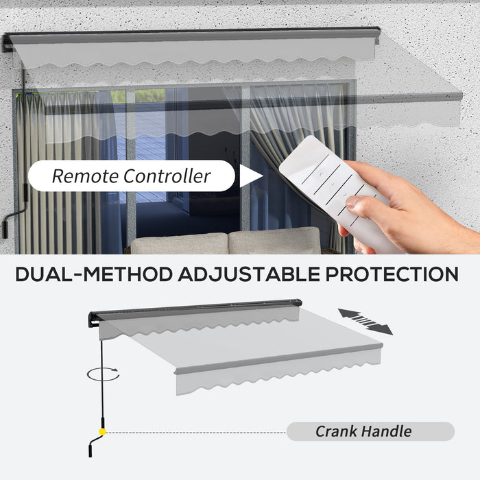 3.5 x 2.5m Aluminium Frame Electric Awning, Retractable Awning Sun Canopies for Patio Door Window, Grey