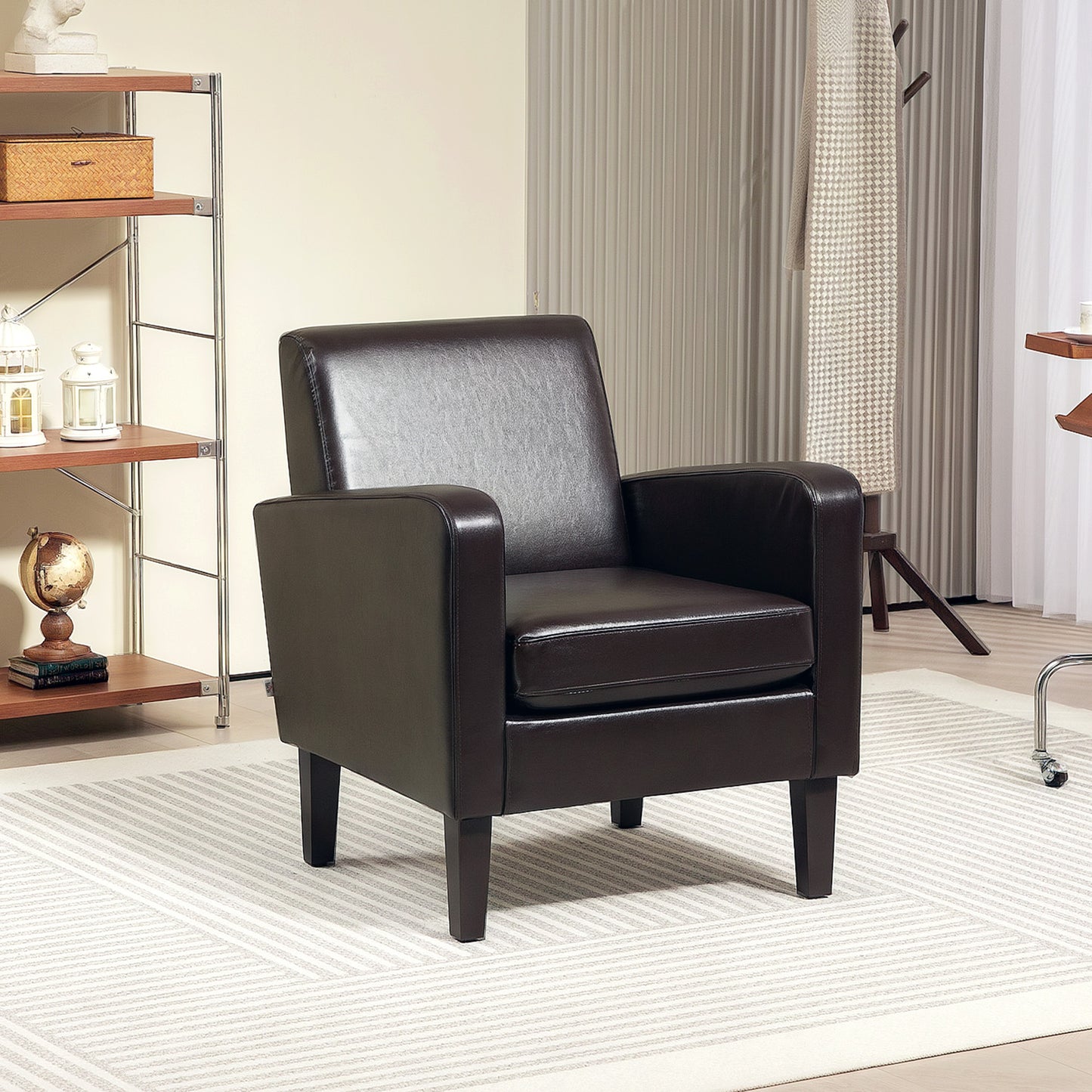 Armchair Accent Chair with Eucalyptus Wood Legs for Bedroom Brown