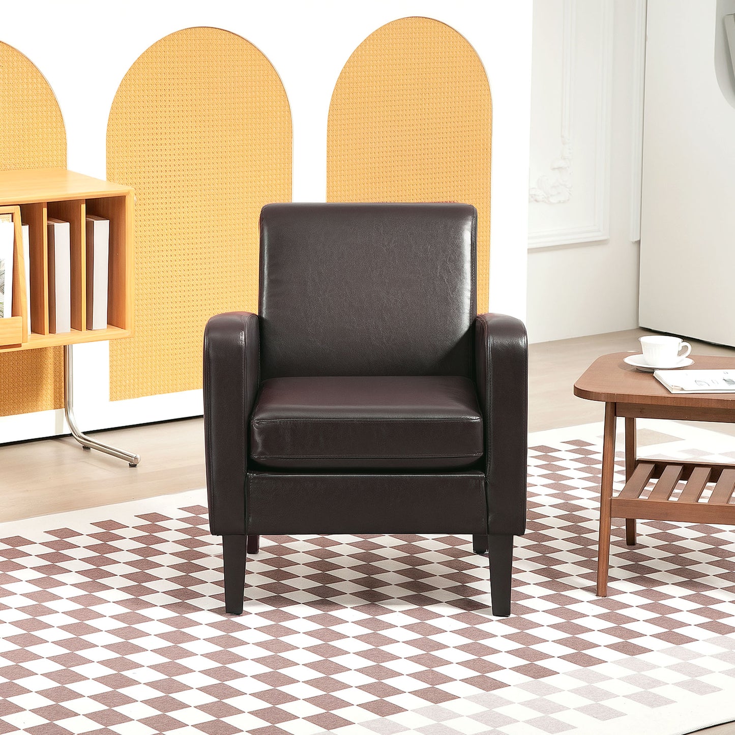 Armchair Accent Chair with Eucalyptus Wood Legs for Bedroom Brown