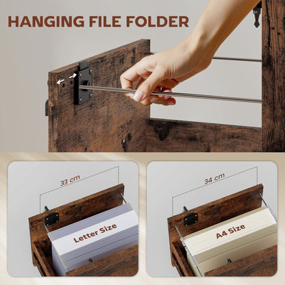 Roll File Cabinet with Drawer, Organiser Letter Size, Rustic Brown