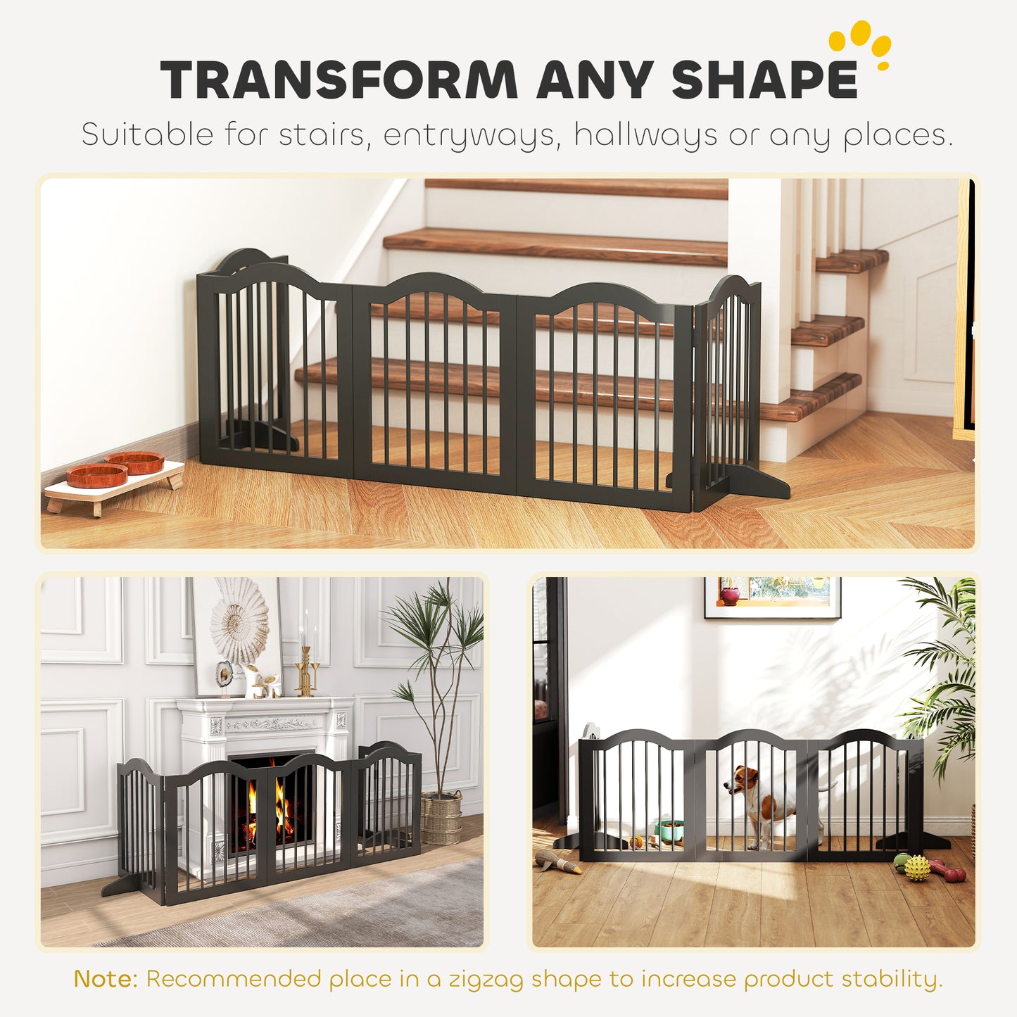 Freestanding Pet Gate Wooden Dog Gate with Support Feet Foldable Pet Fence Safety Barrier for the House Doorway Stairs Black
