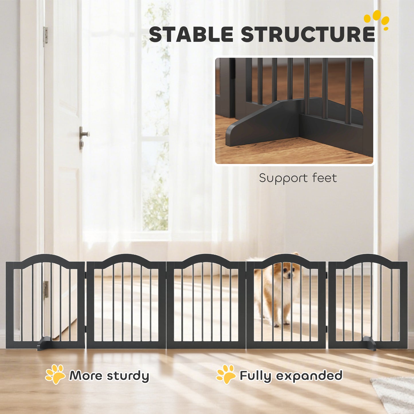 Freestanding Pet Gate Wooden Dog Gate with Support Feet Foldable Pet Fence Safety Barrier for the House Doorway Stairs Black