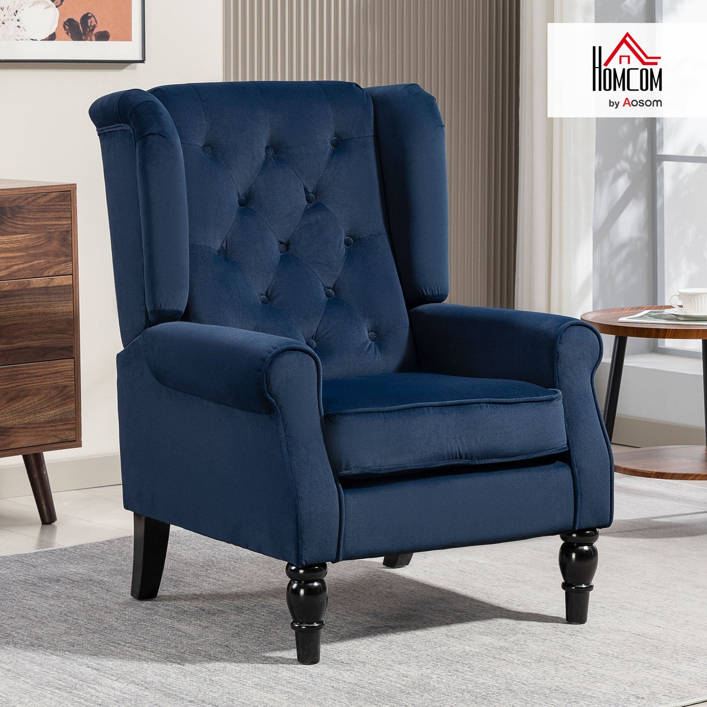 Accent Armchair Home Furniture Retro Tufted Club Fabric Dark Blue