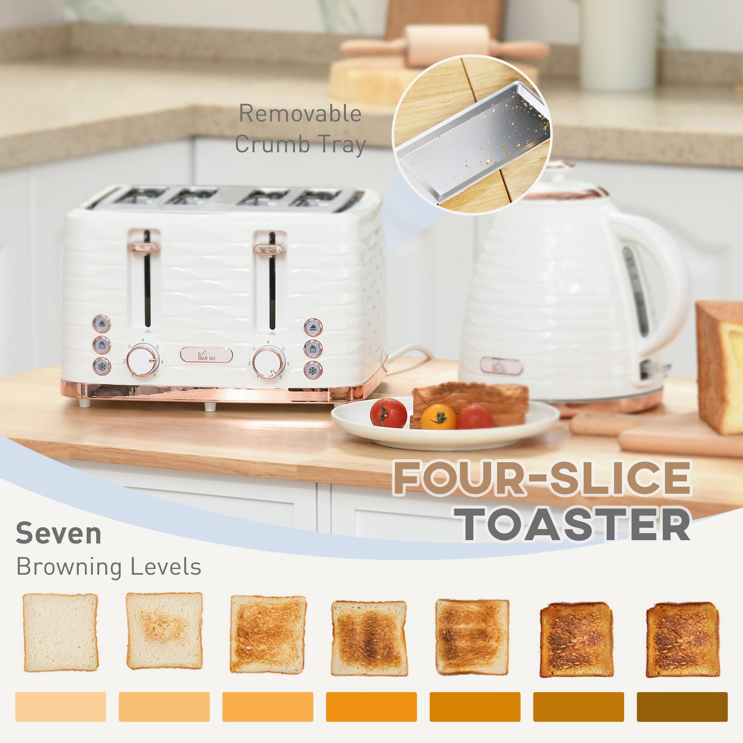 Kettle and Toaster Set 1.7L Rapid Boil Kettle & 4 Slice Toaster White