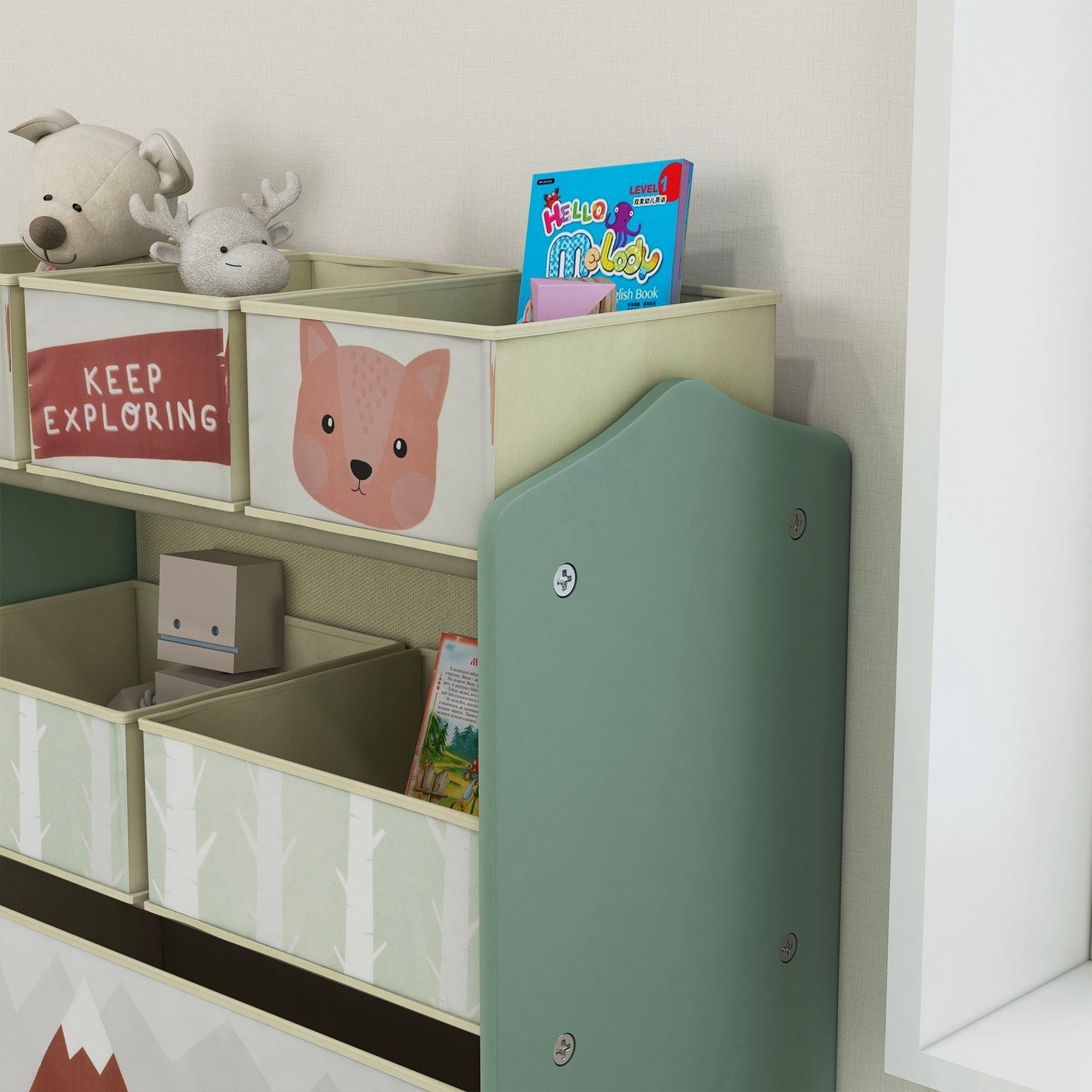 Kids Storage Unit with 6 Boxes, Childrens Toy Storage Organiser, Green