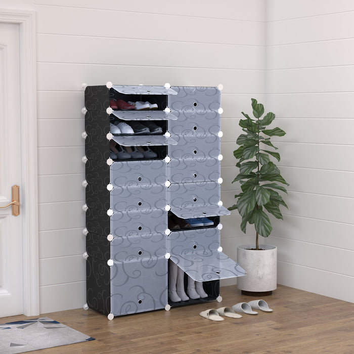 Large 16-Cube DIY Shoes Rack Portable Interlocking Plastic Cabinet 8 Tier Footwear Organiser Bedroom 32 Pairs