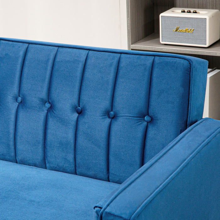 Modern Convertible Sofa Futon Velvet-Touch Tufted Couch Compact Loveseat with Adjustable Split Back, Blue