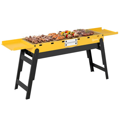 BBQ Grill, Charcoal Barbecue with 2 Side Shelves and Handle, Yellow