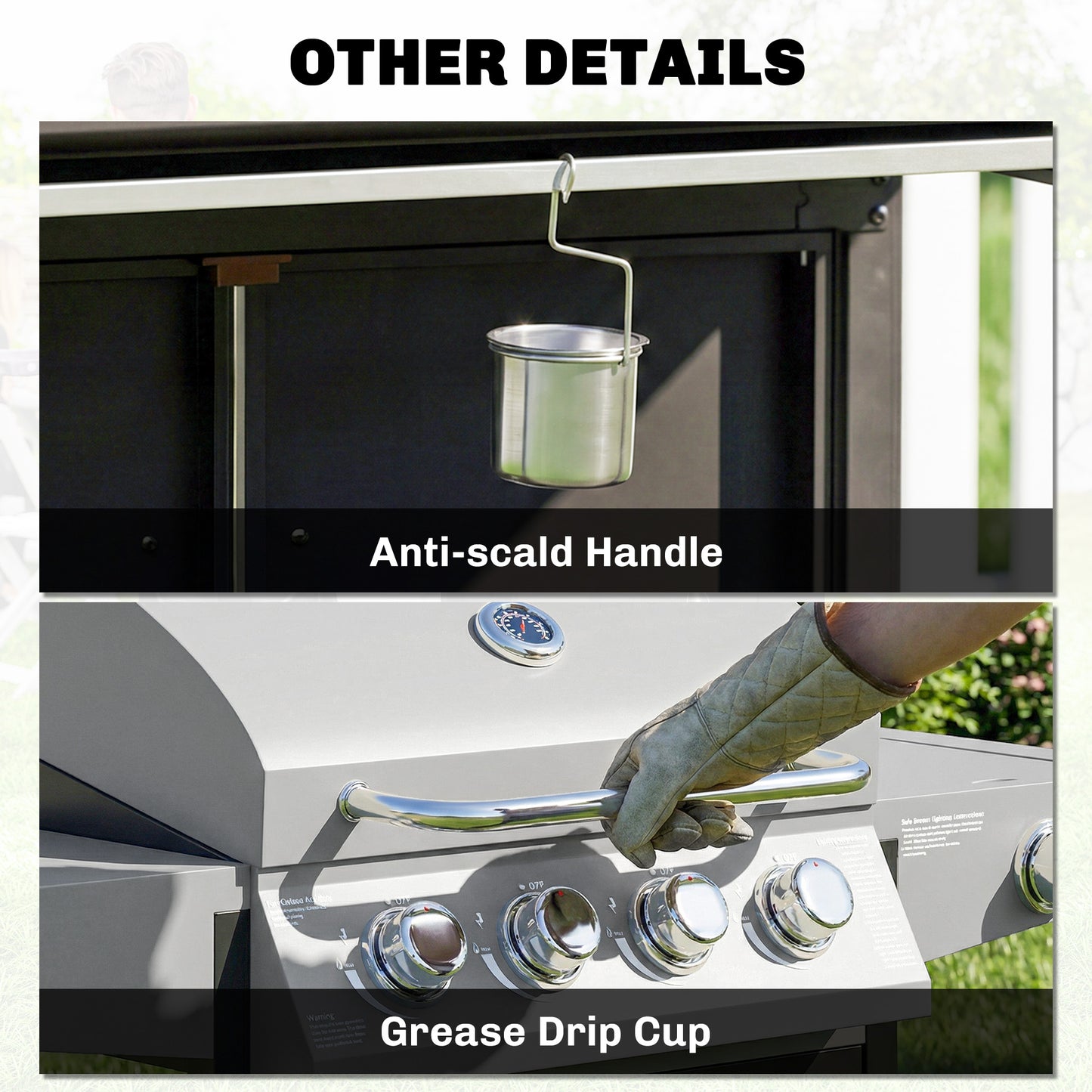 4+1 Burner Gas BBQ Grill with Side Burner, 50000 BTU Gas Grill