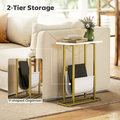 Narrow Side Table, End Table with Magazine Holder for Small Spaces
