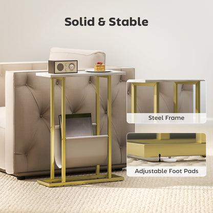 Narrow Side Table, End Table with Magazine Holder for Small Spaces