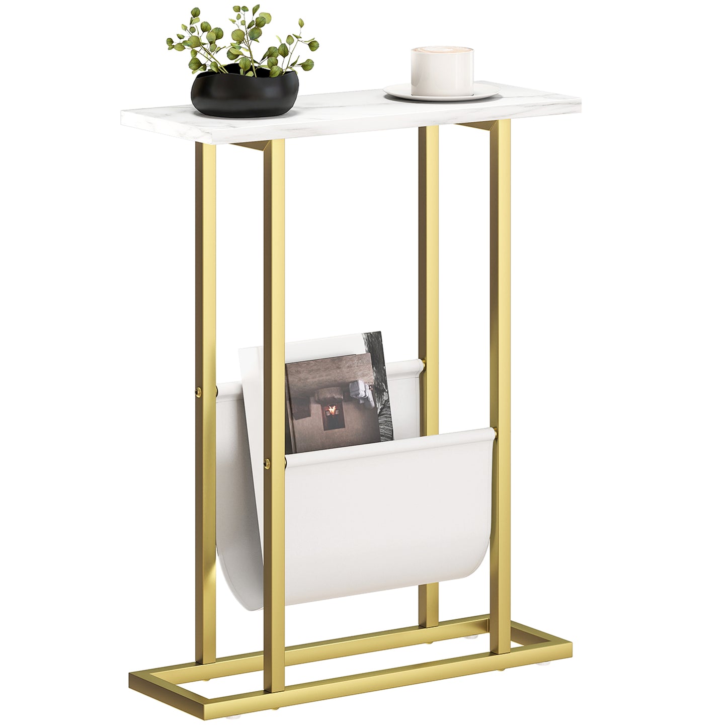Narrow Side Table, End Table with Magazine Holder for Small Spaces