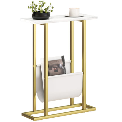 Narrow Side Table, End Table with Magazine Holder for Small Spaces
