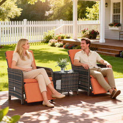 3 Pieces Rattan Bistro Set w/ Adjustable Backrest - Orange
