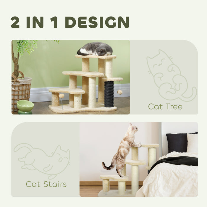 Cat Tree 2 in 1 Pet Stairs w/ Scratching Tickling Post, Beige