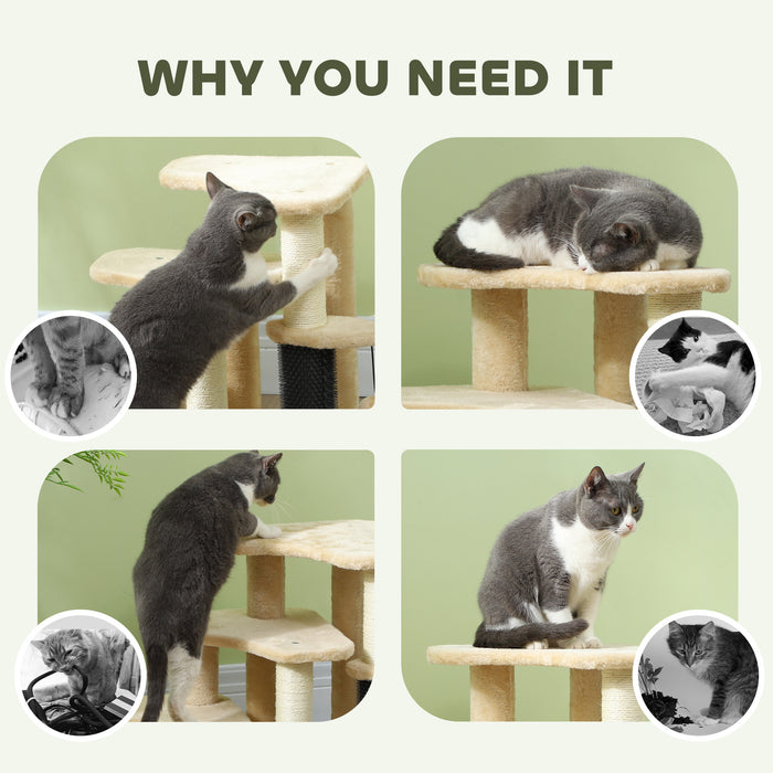 Cat Tree 2 in 1 Pet Stairs w/ Scratching Tickling Post, Beige