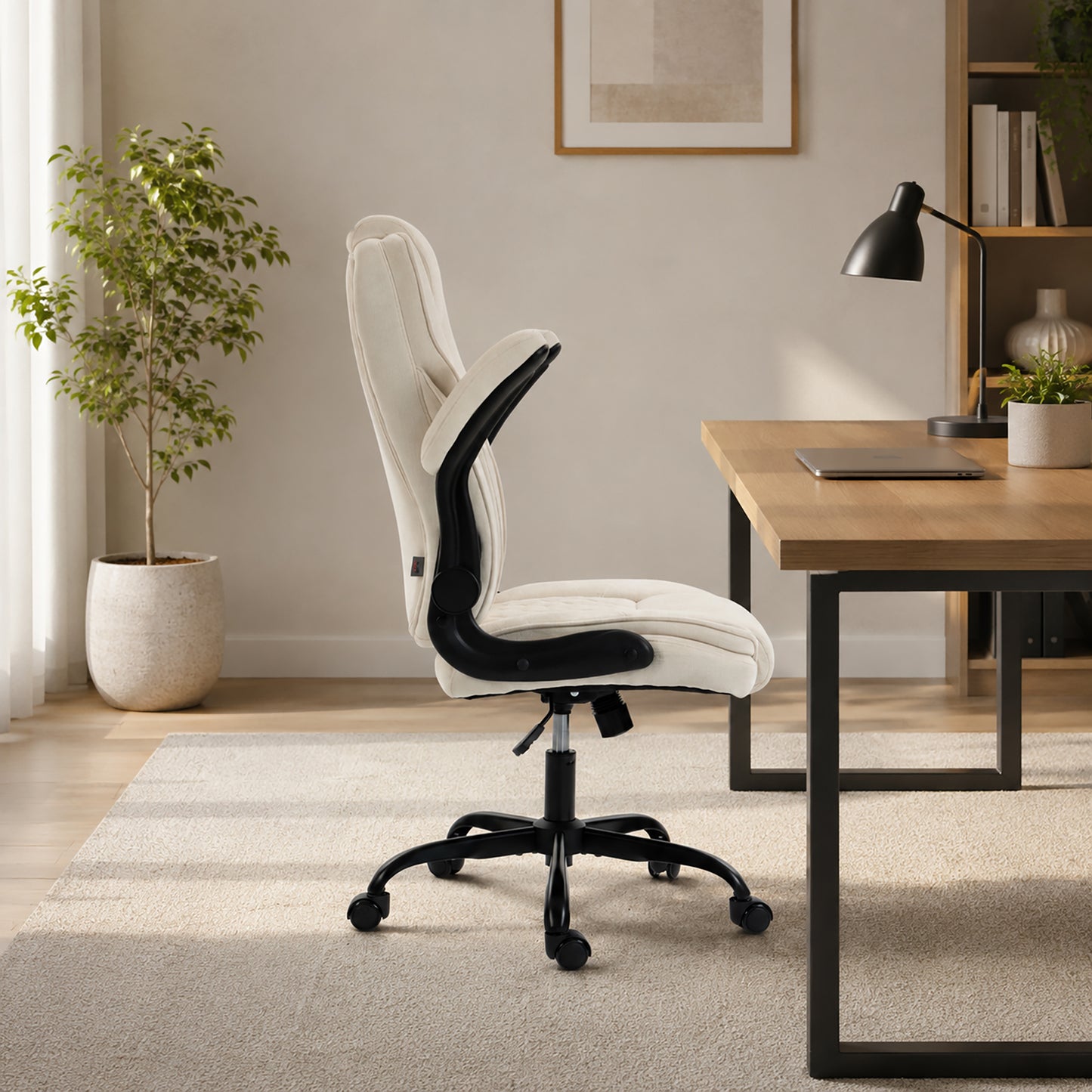 Office Chair, Computer Desk Chair with Flip-up Armrest, Beige