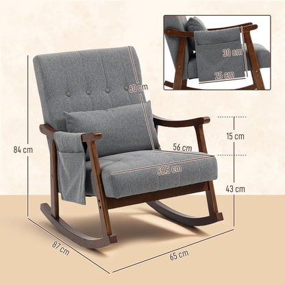 Modern High Back Rocking Chair with Solid Wood Legs, Grey