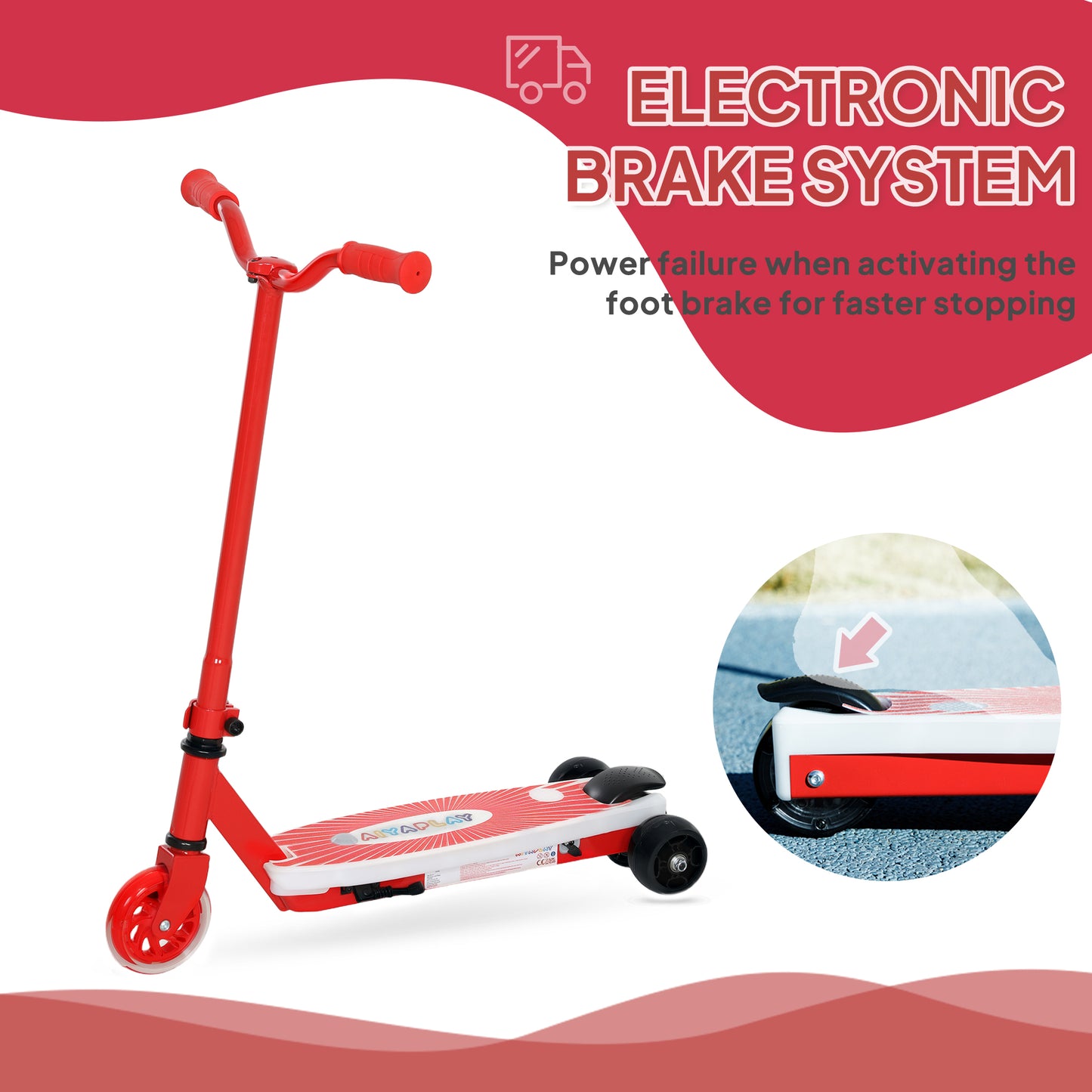 Electric Scooter for Kids 4-7, with Auxiliary Rear Wheels, Red