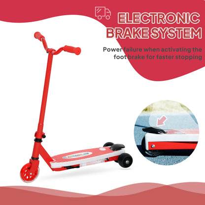 Electric Scooter for Kids 4-7, with Auxiliary Rear Wheels, Red