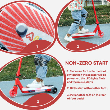 Electric Scooter for Kids 4-7, with Auxiliary Rear Wheels, Red