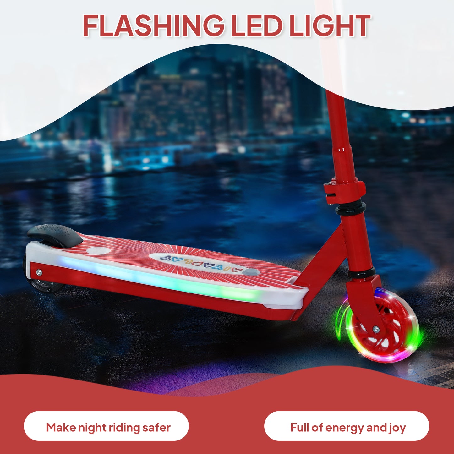 Electric Scooter for Kids 4-7, with Auxiliary Rear Wheels, Red