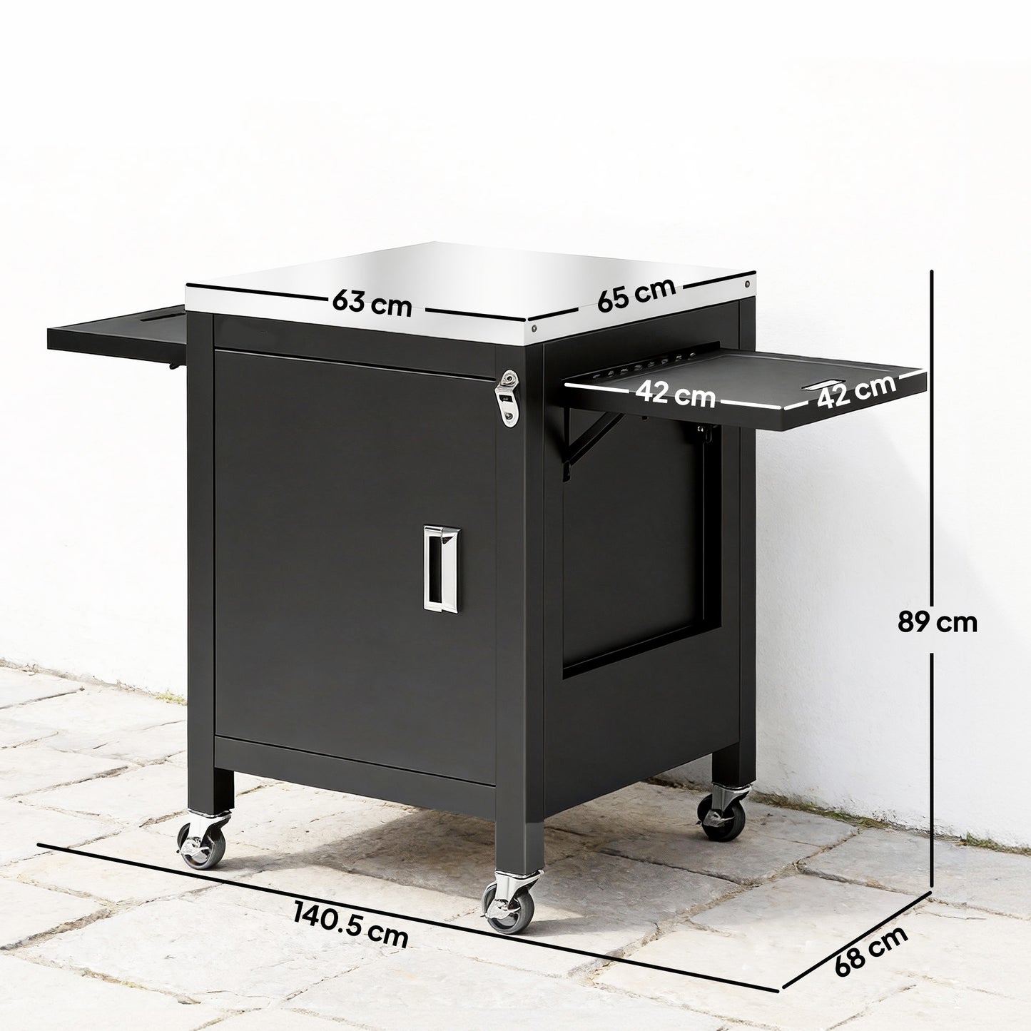 Outdoor Grill Cart, Movable Food Prep Cart on Wheels, Black