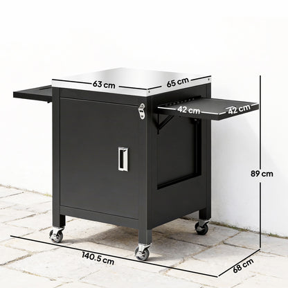 Outdoor Grill Cart, Movable Food Prep Cart on Wheels, Black