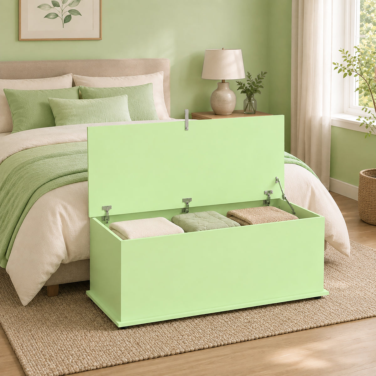 Storage Chest With Lid, 114L Storage Box, Green