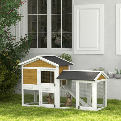 Rabbit Hutch, Guinea Pig Hutch Outdoor Double Tier w/ Ramp, Yellow